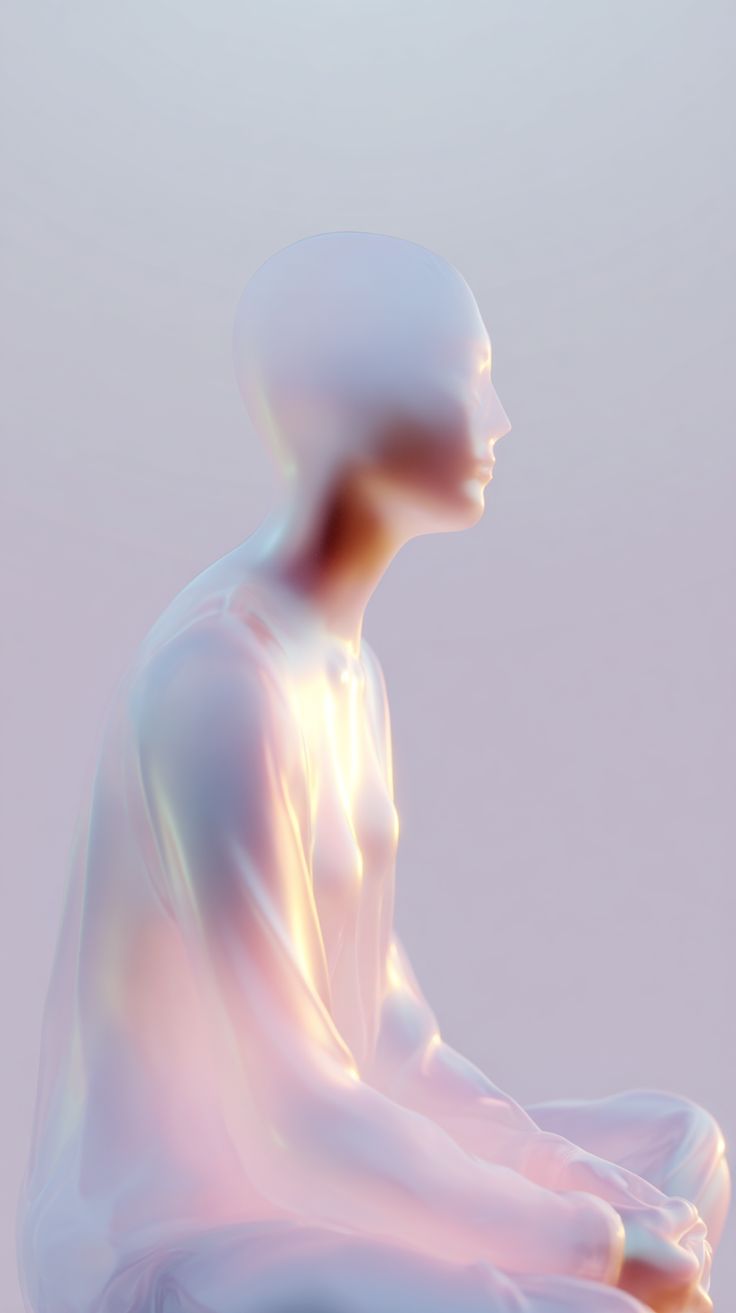 A luminous translucent figure in meditation