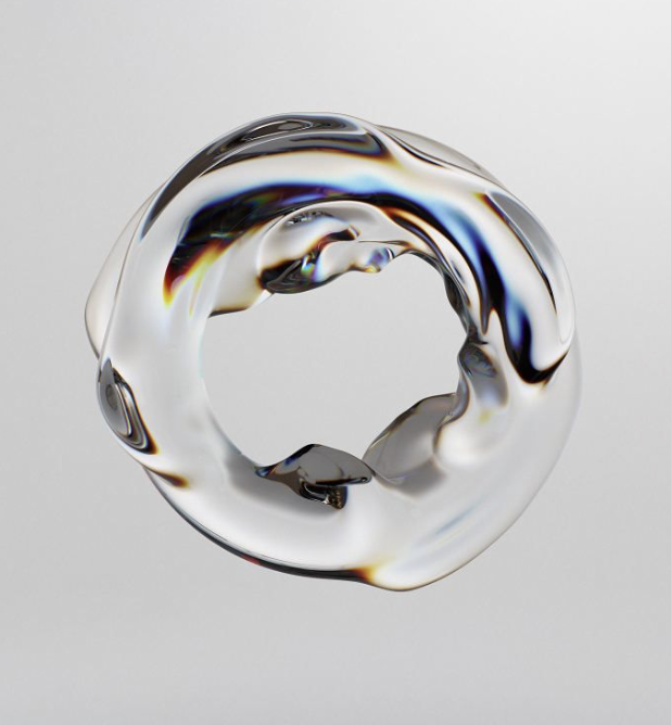 A liquid glass ring with rainbow refraction